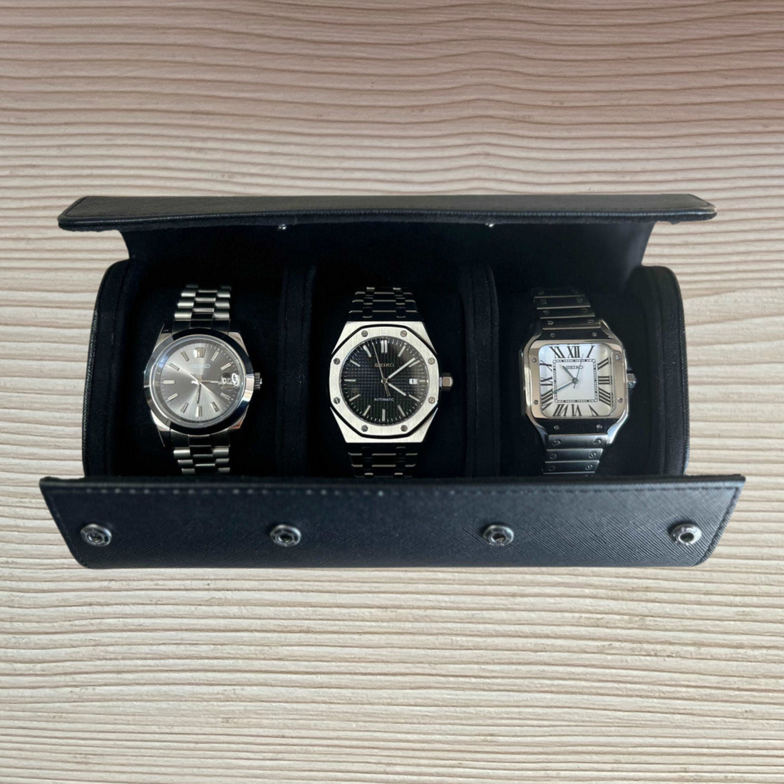3 PIECE WATCH TRAVEL CASE SET BLACK